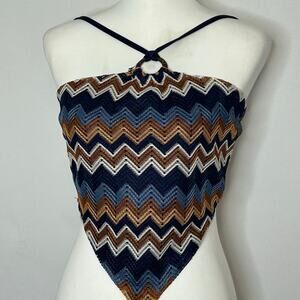 Chase Fame Chevron Crochet Handkerchief Hem Halter Tie Top Size M Y2K Boho